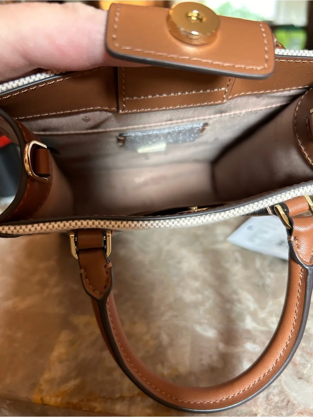 Kate Spade New York Canvas Mini Tote Crossbody with Brown Leather Trim NWT